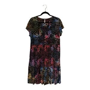 Blue Sky Rainbow Floral Black Sharpie Dress - Size Large